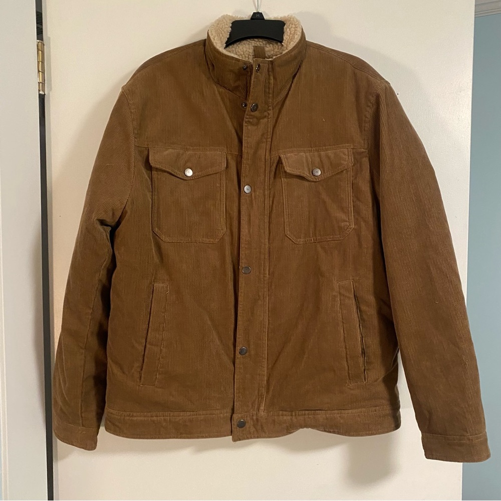 VTG Rainforest Chore Coat Jacket Mens L Fleece Lined Brown Corduroy FullZip Work